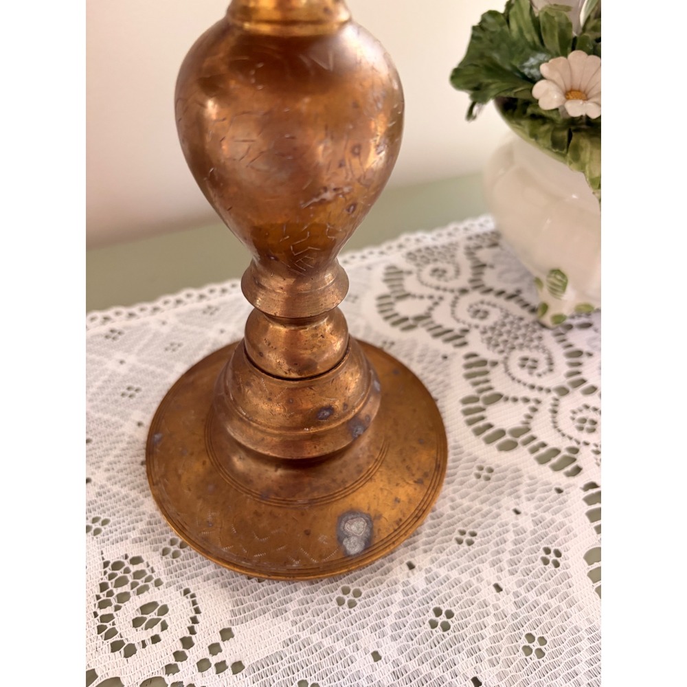 Pair of Vintage Brass Floor Candlesticks | Tall Ornate Candle Holders - Picture 7 of 7